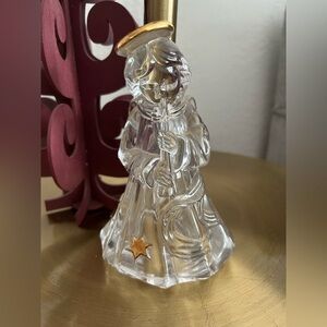 Vintage Crystal Angel Playing Flute Figurine Star Candle